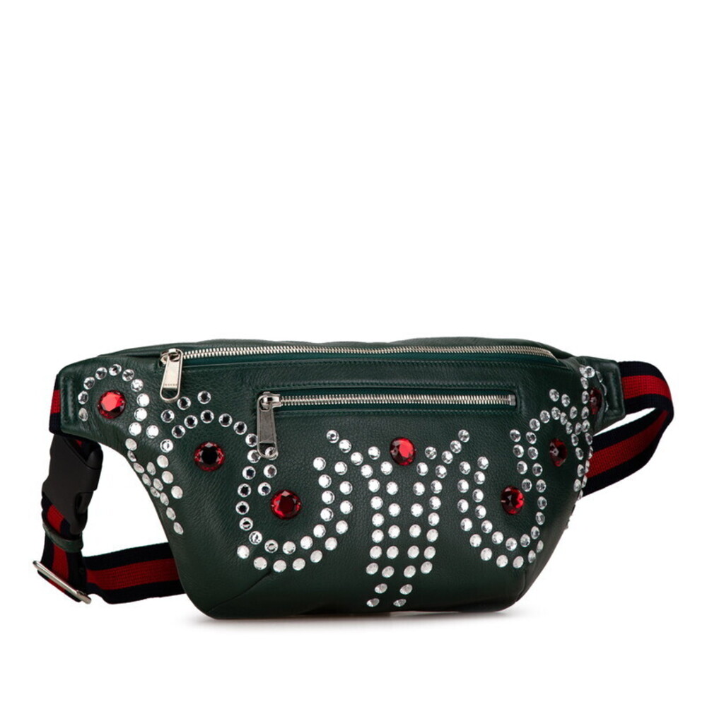 Gucci Green Multicolored Moss Bag Body Jeweled Leather Stone Waist